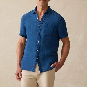 New Faherty Indigo 100% Linen Laguna Shirt (S)